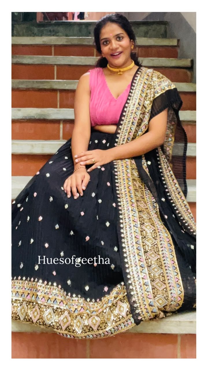 Black Saree with Gold Embroidered Border