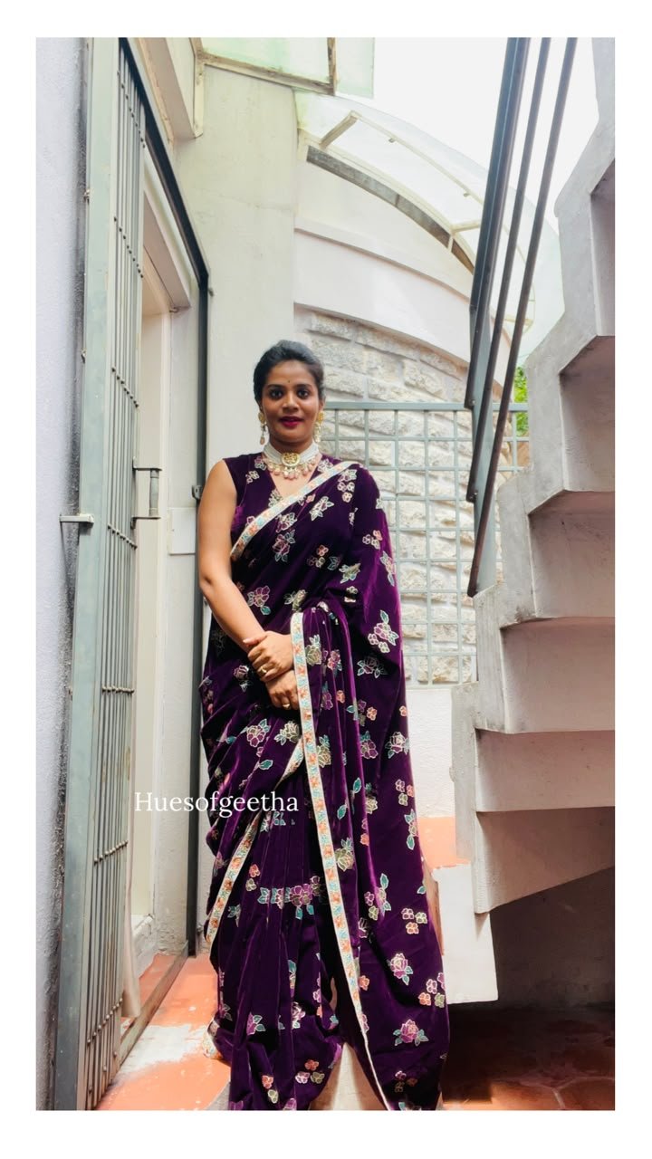 Deep Plum Floral Saree