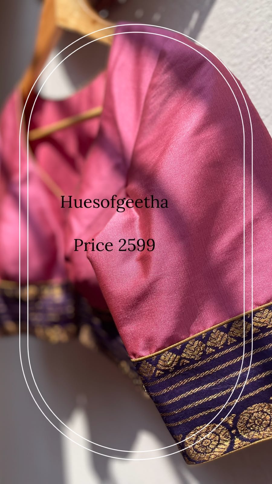 Pink Blouse with Navy Peacock Border Sleeves