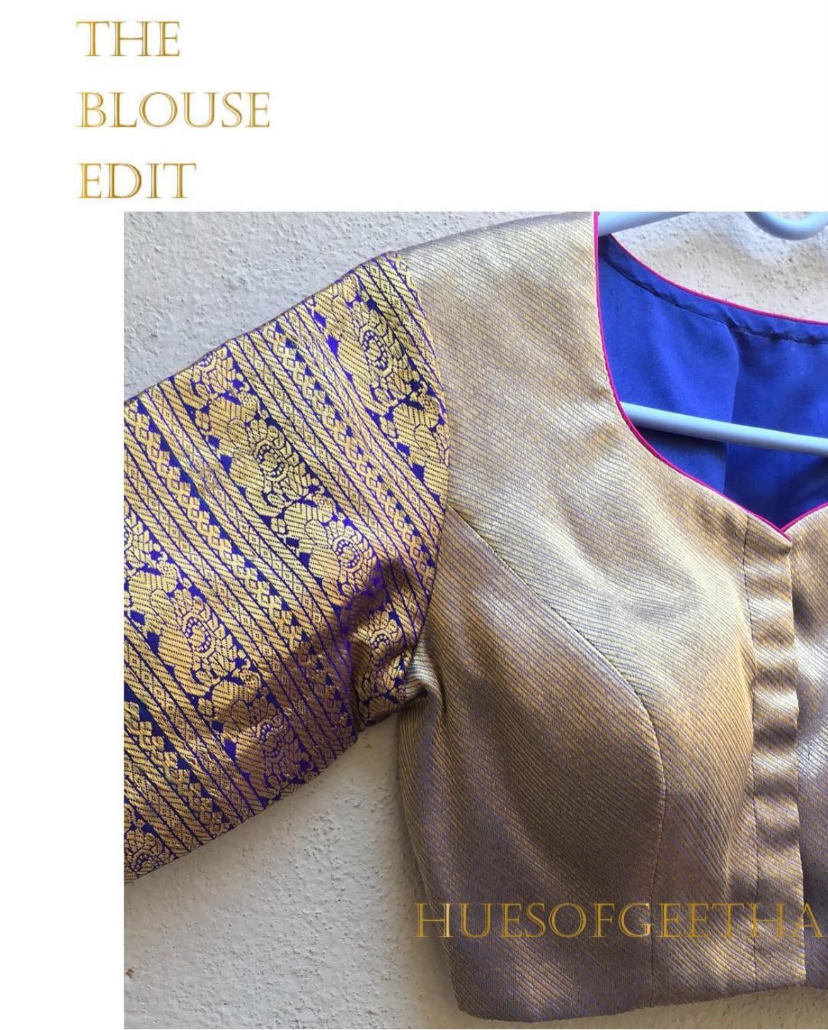 Silver Tissue Blouse with Blue Brocade Sleeves