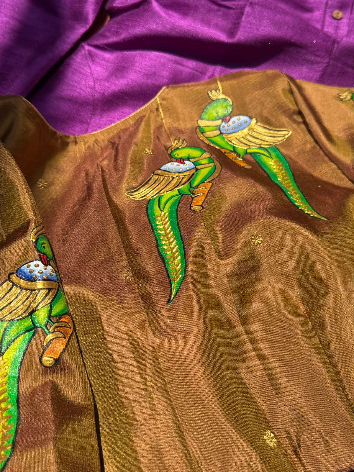 Bronze Parrot Hand-Painted Blouse